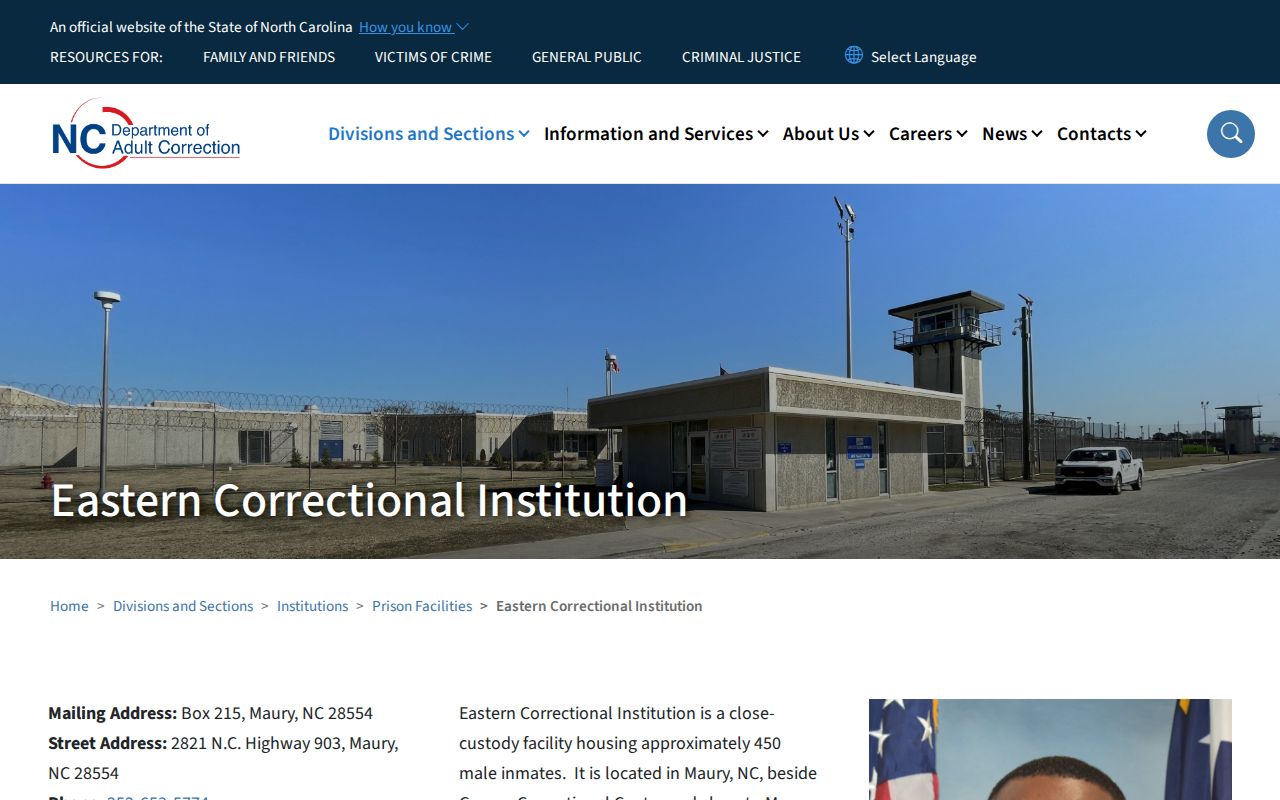 Official NCDAC webpage for Eastern Correctional Institution