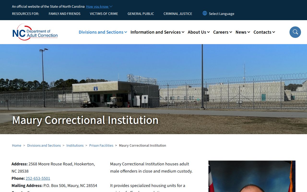 Official NCDAC webpage for Maury Correctional Institution